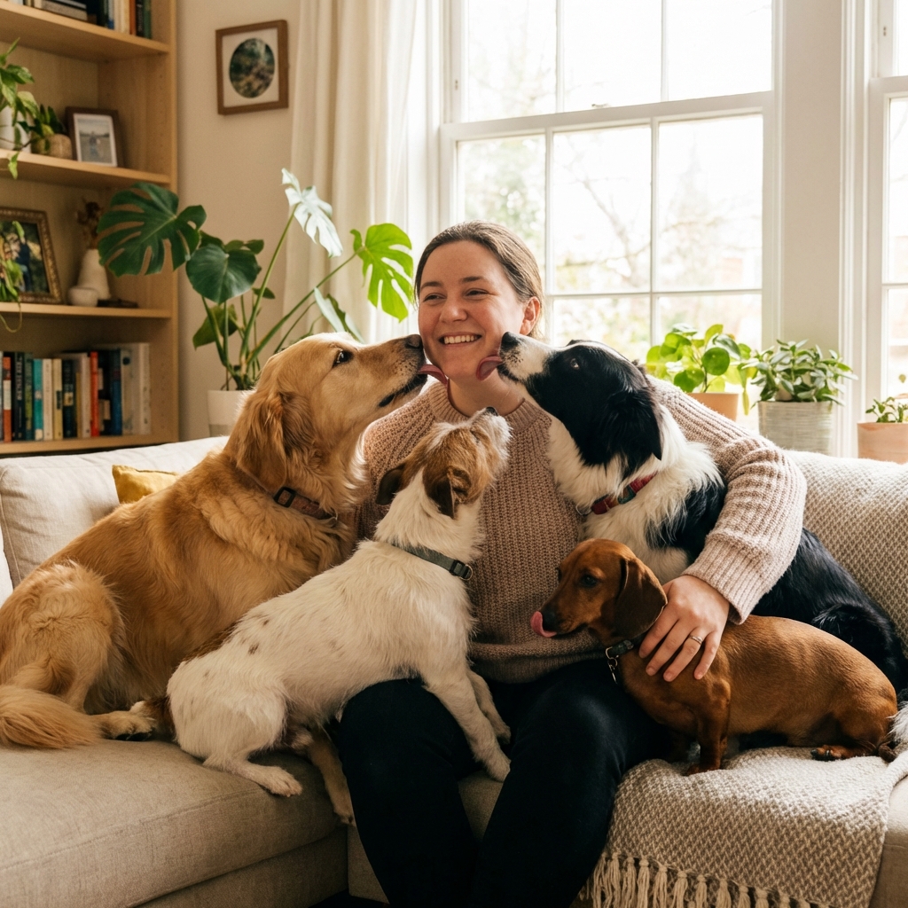 BC Dawgs owner with happy dogs