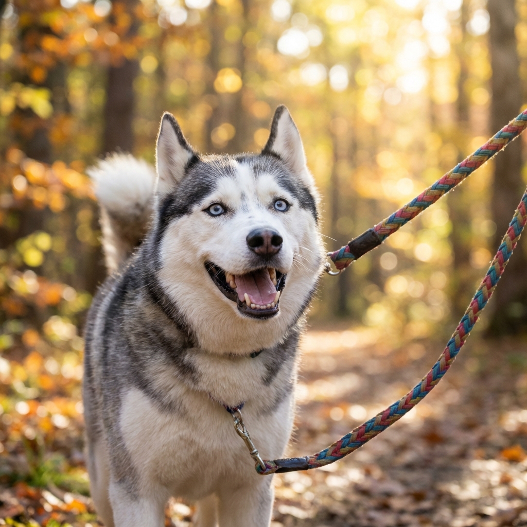 Excited husky on a walk